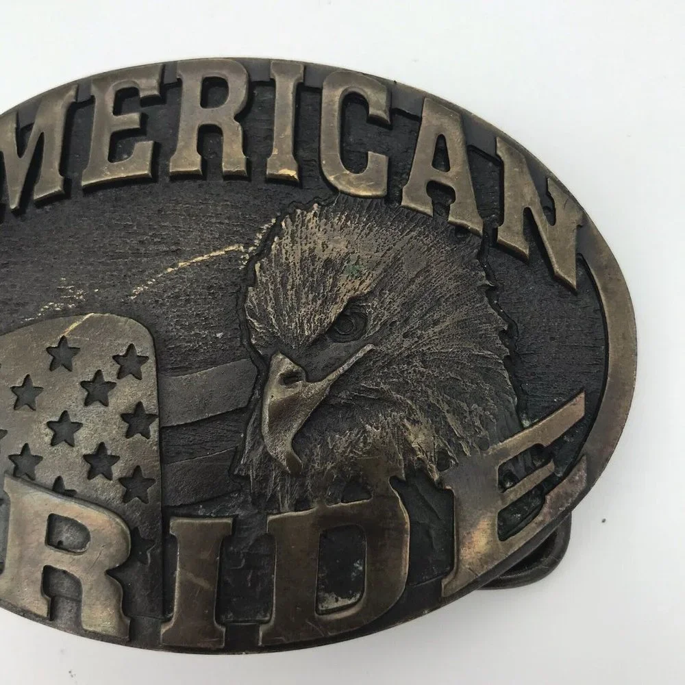 VTG Montana‎ Silversmiths Brass Belt Buckle American Pride Eagle Flag